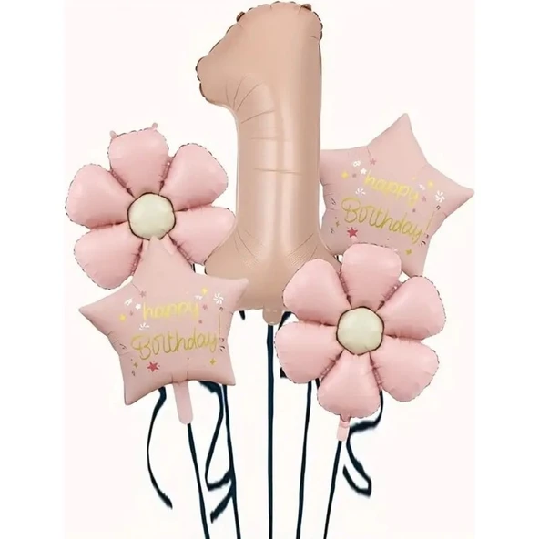 Parti Sürprizi Papatya Karamel Happy Birthday 1 Yaş Folyo Balon Set ürün görseli