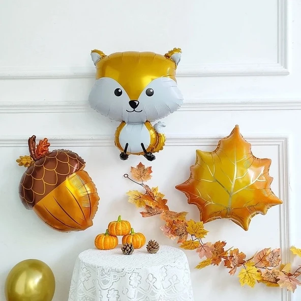 Parti Sürprizi Sonbahar Şöleni Tilki Meşe Palamudu 3 Lü Folyo Balon Set ürün görseli