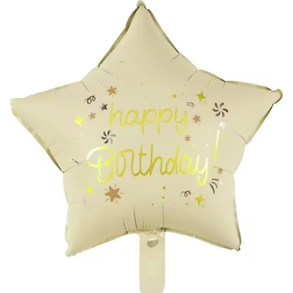 Parti Sürprizi Happy Birthday Krem Renk Yıldız Folyo Balon - 1