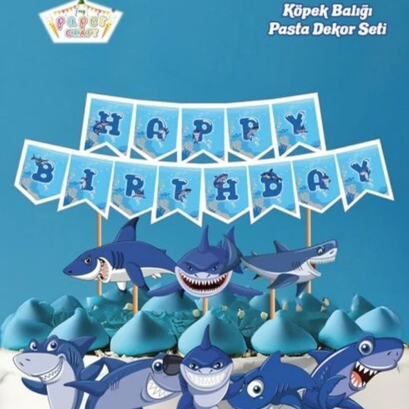 Parti Sürprizi Köpek Balığı Teması Happy Birthday Kürdanlı Set ürün görseli