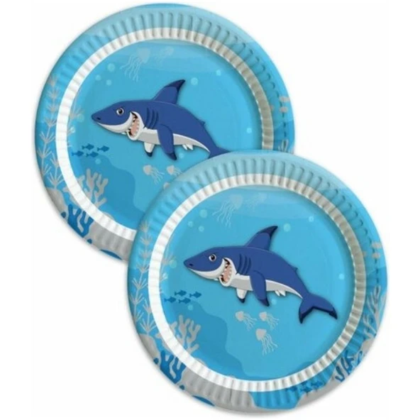 Parti Sürprizi Köpek Balığı Teması Karton Tabak 8 Adet ürün görseli
