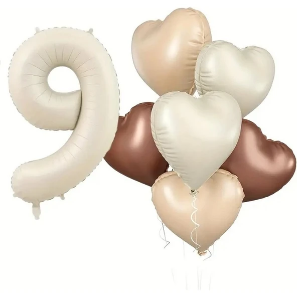 Parti Sürprizi Retro Krem 9 Yaş Kalpli Folyo Balon Set ürün görseli