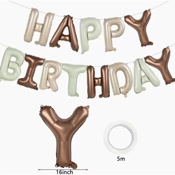 Parti Sürprizi Retro Krem Karamel Bej Happy Birthday Harf Folyo Balon Set ürün görseli