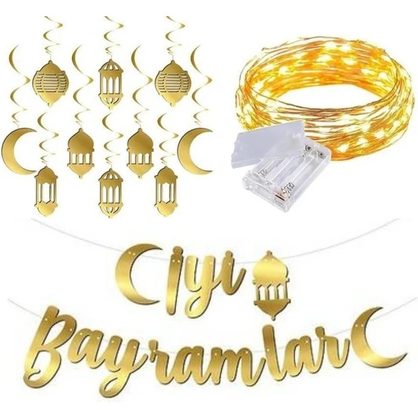 Parti Sürprizi Iyi Bayramlar 3D Tavan Süslü Banner Set ürün görseli