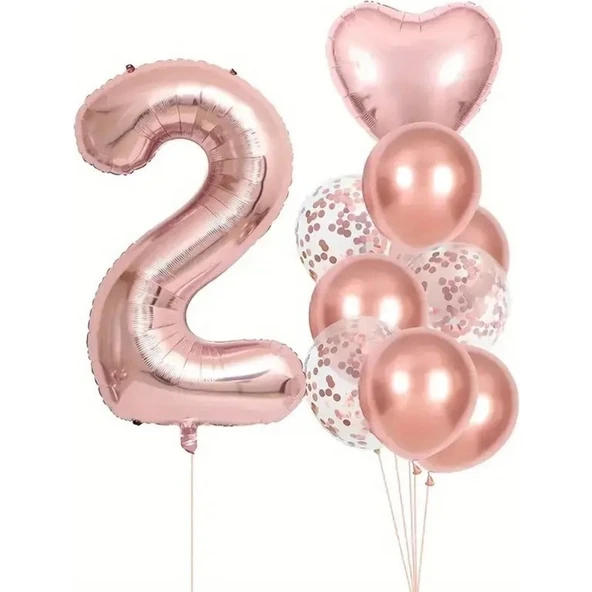 Parti Sürprizi Rose Gold Kalpli 2 Yaş Folyo Balon Set ürün görseli