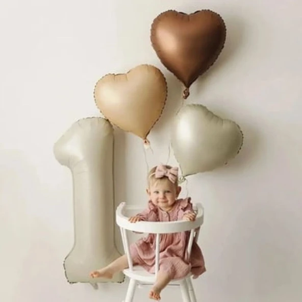 Parti Sürprizi Retro Krom 1 Yaş Kalp Folyo Balon Set ürün görseli