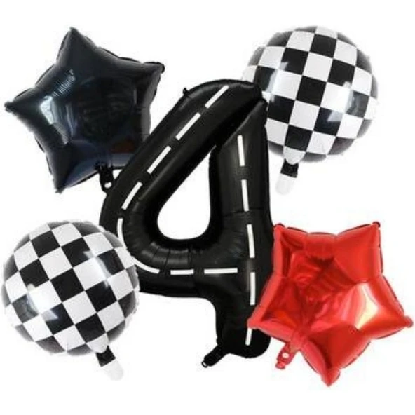Parti Sürprizi Siyah Yarış Pisti Damalı 4 Yaş Folyo Balon Set ürün görseli