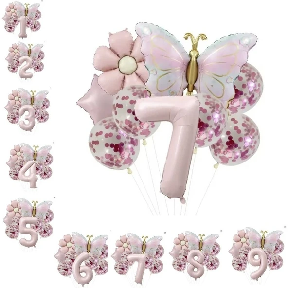 Parti Sürprizi Gold Kelebek Papatyalı 7 Yaş Folyo Balon Set ürün görseli