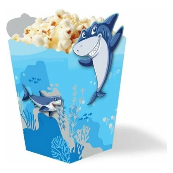 Parti Sürprizi Köpek Balığı Teması Özel Kesim Mısır Kutusu 8 Adet ürün görseli