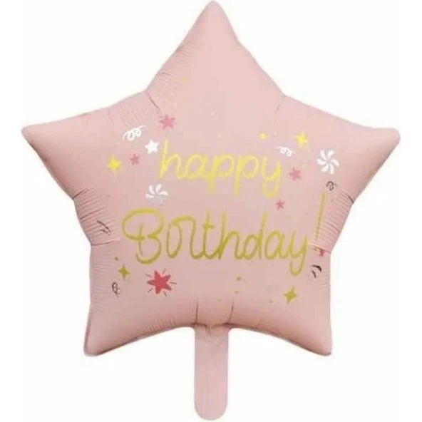 Parti Sürprizi Happy Birthday Pembe Renk Yıldız Folyo Balon ürün görseli