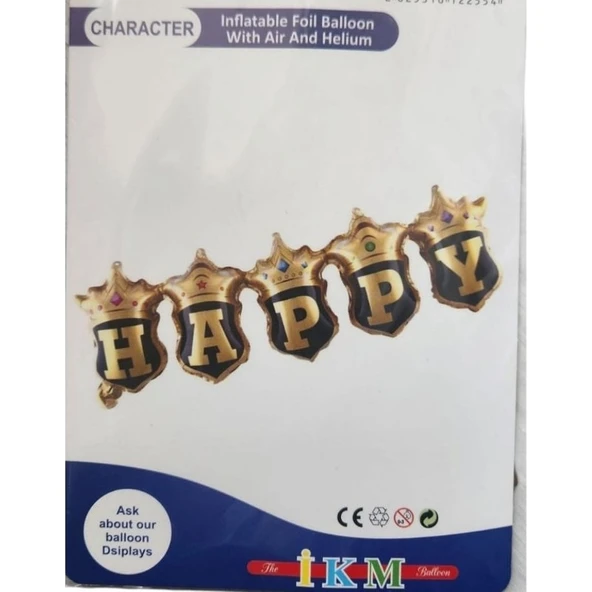 Parti Sürprizi Taçlı Birleşik Happy Yazı 23 x 81 cm Folyo Balon ürün görseli