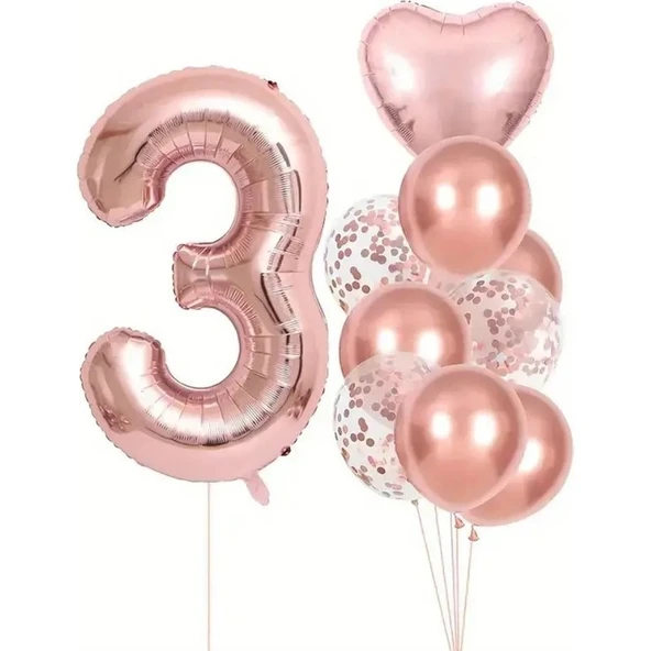 Parti Sürprizi Rose Gold Kalpli 3 Yaş Folyo Balon Set ürün görseli
