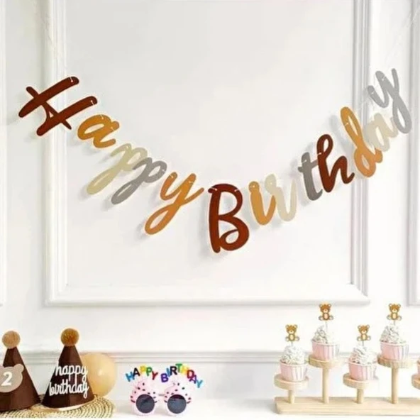 Parti Sürprizi Karamel Happy Birthday Banner Yazı ürün görseli