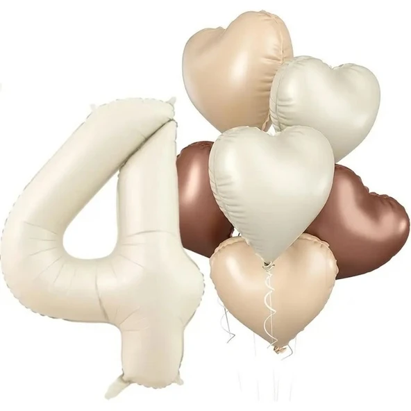 Parti Sürprizi Retro Krem 4 Yaş Kalpli Folyo Balon Set ürün görseli
