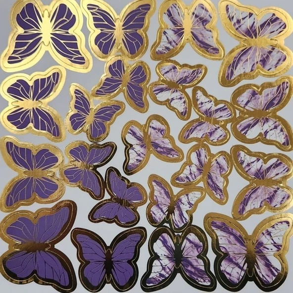 Parti Sürprizi Mor Gold Varaklı Kelebek Pasta Dekor Süs 42 Adet ürün görseli
