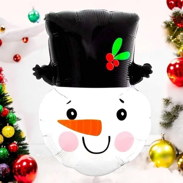 Parti Sürprizi Yılbaşı Partisi Şapkalı Kardan Adam Folyo Balon 1 Adet - Resim 2