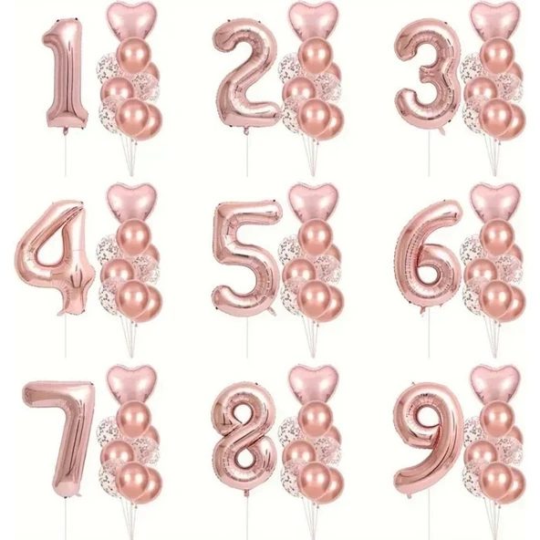 Parti Sürprizi Rose Gold Kalpli 1 Yaş Folyo Balon Set - Resim 2