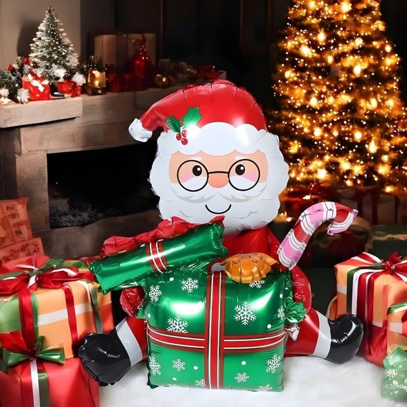 Parti Sürprizi Yılbaşı Partisi Paketli Noel Baba Folyo Balon 1 Adet - Resim 2