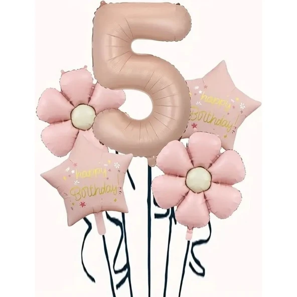 Parti Sürprizi Papatya Karamel Happy Birthday 5 Yaş Folyo Balon Set ürün görseli