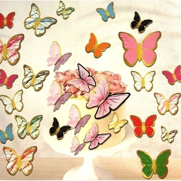Kırmızı Kelebek Dekor Süs Mıknatıs ve Stickerli 12 Adet - Resim 2