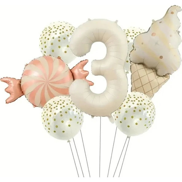 Parti Sürprizi Retro Dondurma Şeker 3 Yaş Folyo Balon Set ürün görseli