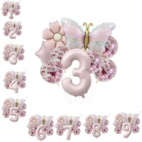 Parti Sürprizi Gold Kelebek Papatyalı 3 Yaş Folyo Balon Set ürün görseli