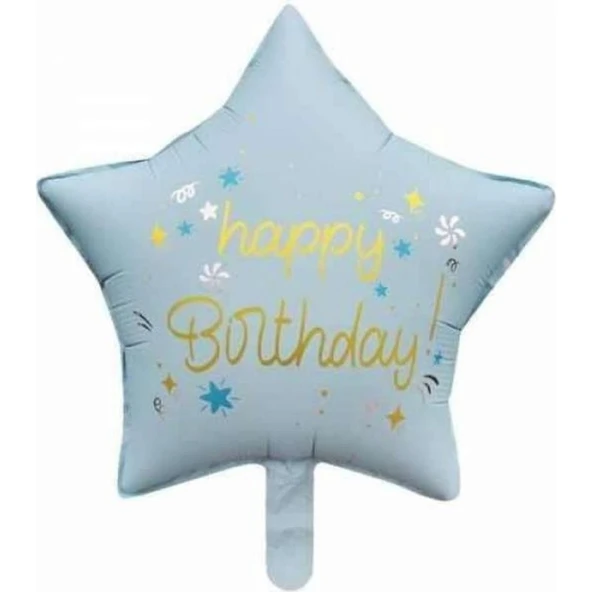 Parti Sürprizi Happy Birthday Mavi Yıldız Folyo Balon 1 Adet ürün görseli