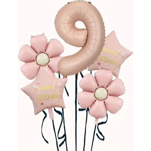 Parti Sürprizi Papatya Karamel Happy Birthday 9 Yaş Folyo Balon Set ürün görseli