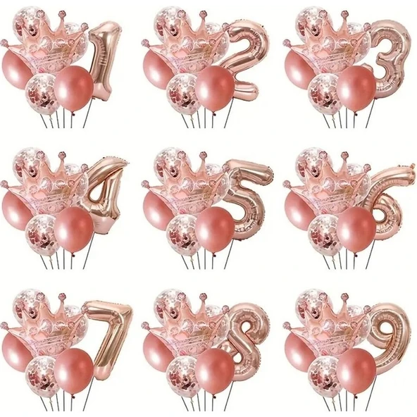 Parti Sürprizi Rose Gold Taçlı 6 Rakam Balon Set - Resim 2
