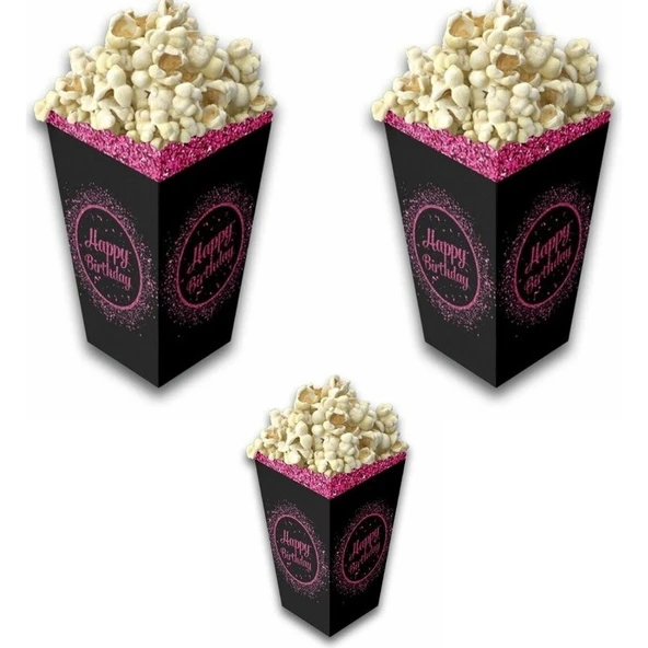 Parti Sürprizi Pembe Siyah Happy Birthday Mısır Kutusu 8 Adet ürün görseli