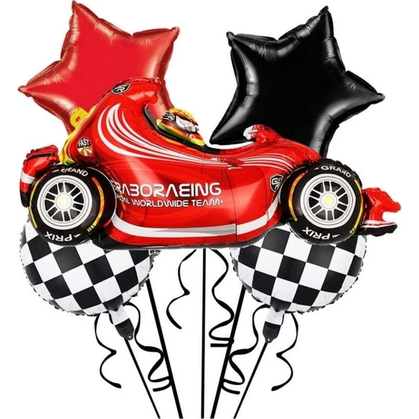 Parti Sürprizi Formüla Yarış Arabası Damalı Folyo Balon 5 Li Set ürün görseli