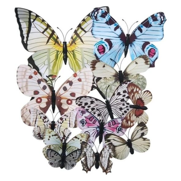Parti Sürprizi Karışık Renkli Kelebek Dekor Süs Mıknatıs ve Stickerli 12 Adet - Resim 2
