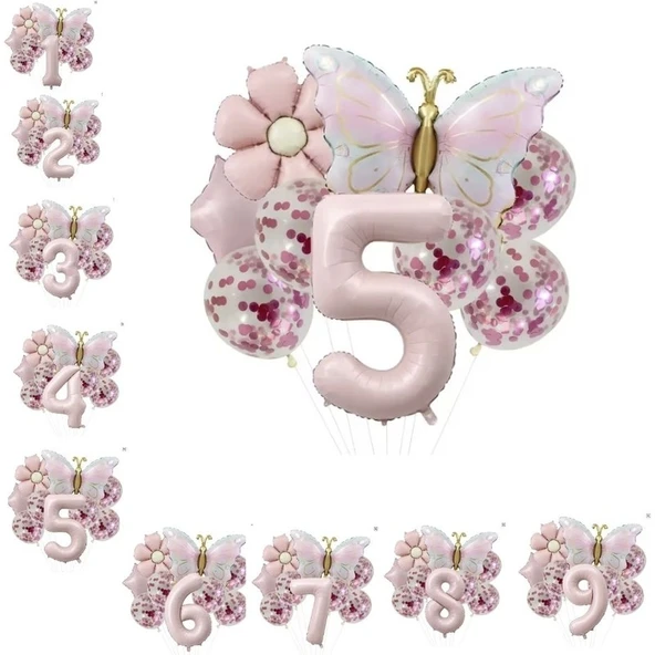Parti Sürprizi Gold Kelebek Papatyalı 5 Yaş Folyo Balon Set ürün görseli
