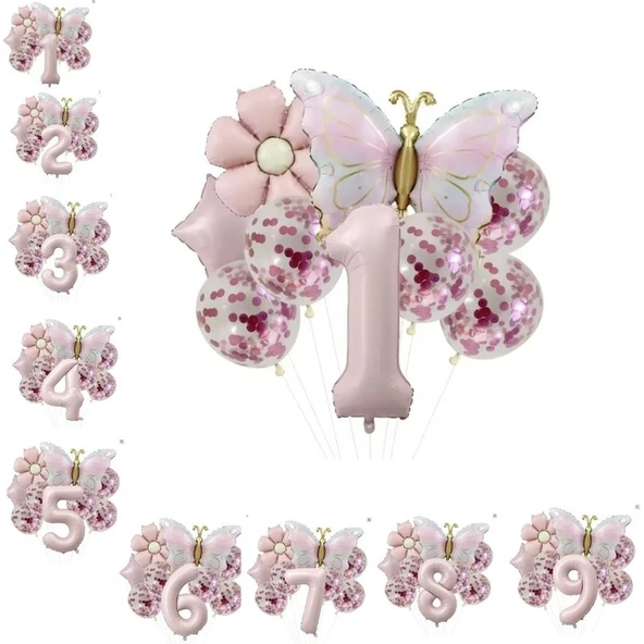 Parti Sürprizi Gold Kelebek Papatyalı 1 Yaş Folyo Balon Set ürün görseli