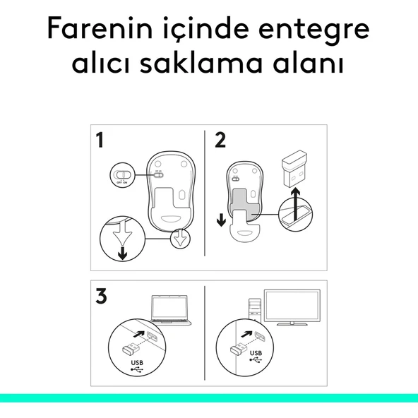 M185 USB Alıcılı Kompakt Kablosuz Mouse - Gri - 8
