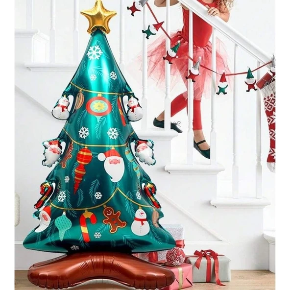 Parti Sürprizi Yılbaşı Partisi Ayaklı Çam Ağacı Folyo Balon 150 cm 1 Adet - Resim 2