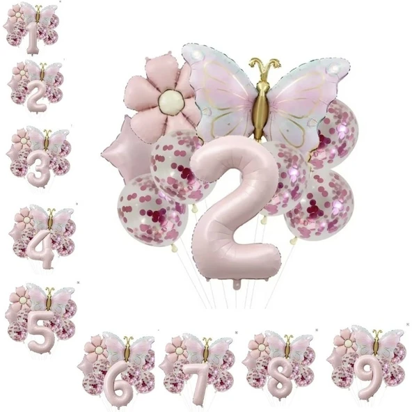 Parti Sürprizi Gold Kelebek Papatyalı 2 Yaş Folyo Balon Set ürün görseli