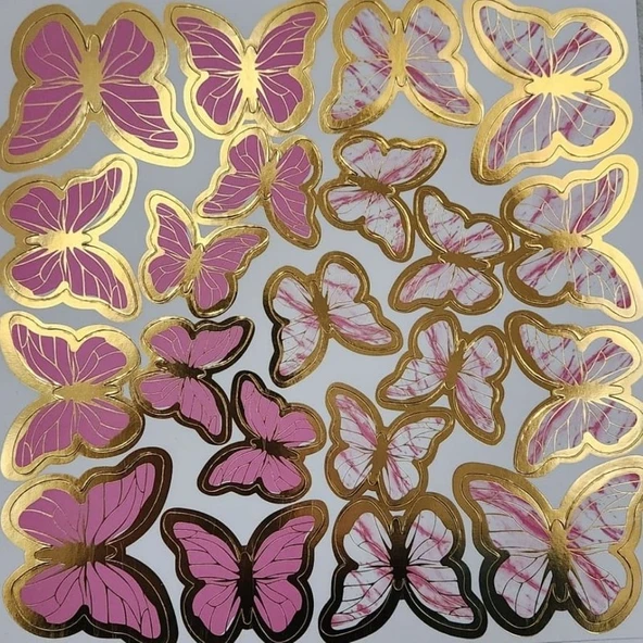 Parti Sürprizi Renkli Gold Varaklı Kelebek Pasta Dekor Süs 42 Adet ürün görseli