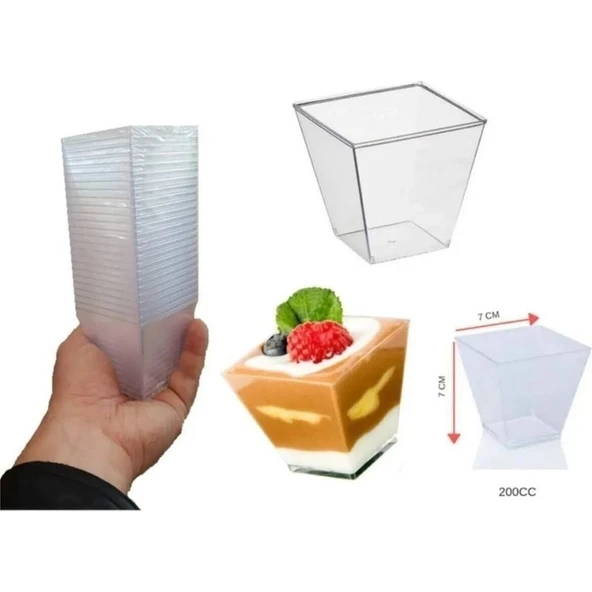 Kübik Prizma Kase Mika Plastik Şeffaf Sunum Kabı 10 Adet 200 cc ürün görseli