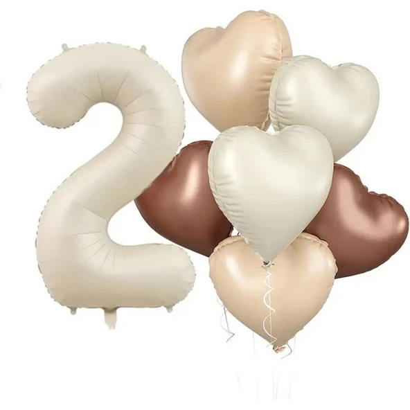 Parti Sürprizi Retro Krem 2 Yaş Kalpli Folyo Balon Set ürün görseli