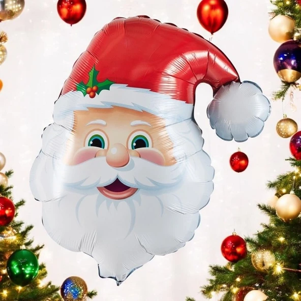Parti Sürprizi Yılbaşı Partisi Şapkalı Noel Baba Folyo Balon 1 Adet - Resim 2