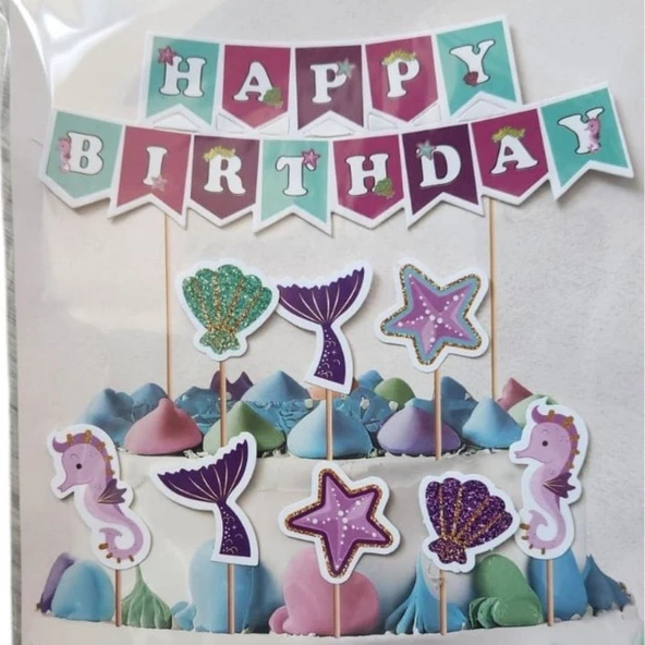 Parti Sürprizi Deniz Kızı Happy Birthday Şekilli Kürdan Set - Resim 2