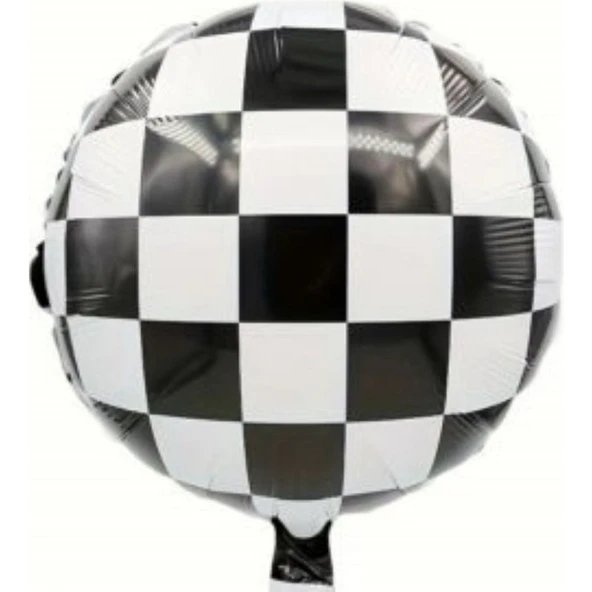 Parti Sürprizi Damalı Yuvarlak Siyah Beyaz Folyo Balon 1 Adet ürün görseli