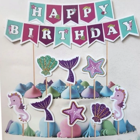 Parti Sürprizi Deniz Kızı Happy Birthday Şekilli Kürdan Set ürün görseli
