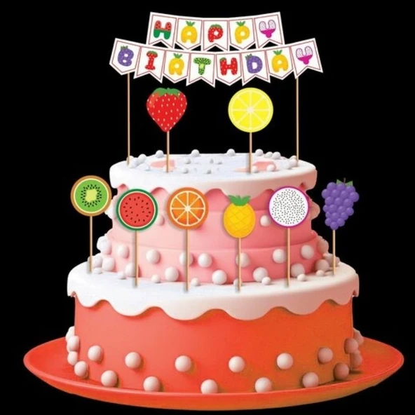 Parti Sürprizi Meyveler Teması Happy Birthday Kürdanlı Set ürün görseli