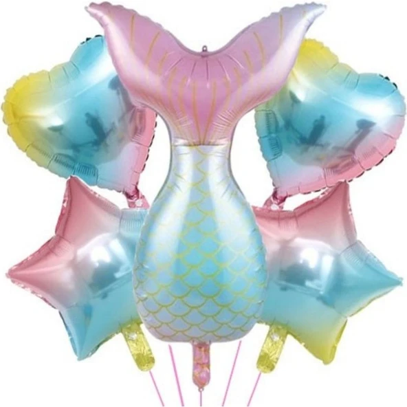 Parti Sürprizi Renkli Deniz Kızı Kuyruğu 5 Li Folyo Balon Set ürün görseli