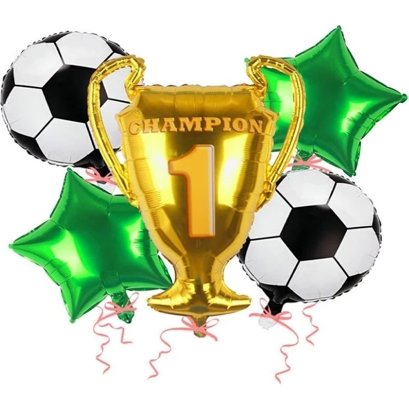 Parti Sürprizi Şampiyon Kupası Futbol Topu Şekilli Folyo Balon 5 Li Set ürün görseli
