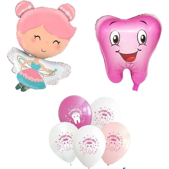 Parti Sürprizi Ilk Dişim Çıktı Diş Perisi Pembe Folyo Balon Set ürün görseli