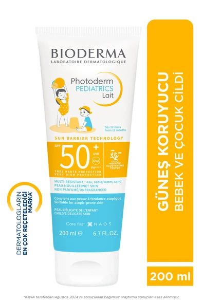 Bioderma Photoderm Pediatrics Lait SPF50+ Bebek, Çocuk Çok Yüksek Korumalı Süt Formda Güneş Kremi 200 ml