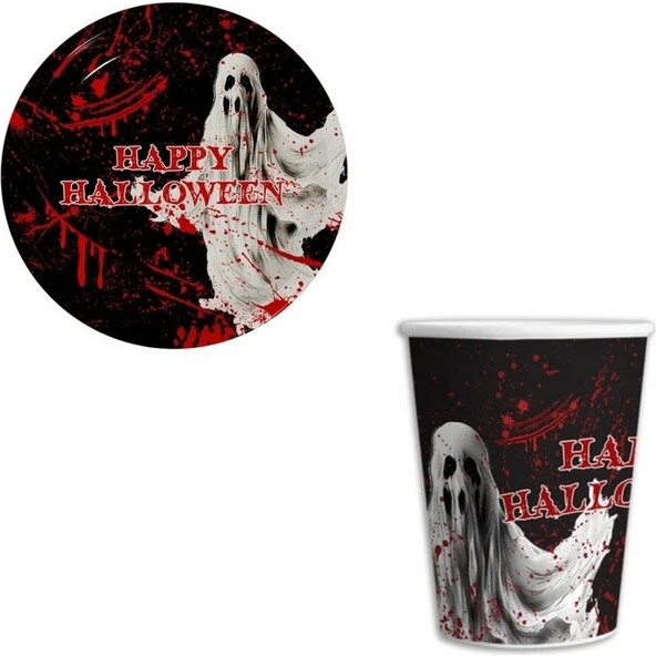 Parti Sürprizi Halloween cadılar bayramı 8 li tabak bardak set - 1